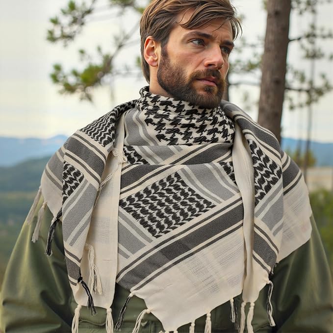 Aonal Military Shemagh Tactical Desert Scarf, 100% Cotton Keffiyeh Neck Head Scarf Wrap for Men Women