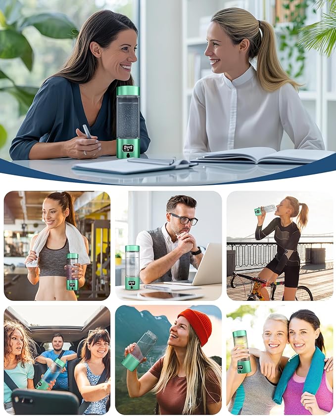340ml Portable Hydrogen Water Bottle Generator with PEM-SPE Technology, Glass Exterior & Aluminum Shell, Produces 5000 ppb Hydrogen in 10 Minutes, for Home, Gym, Office & Travel