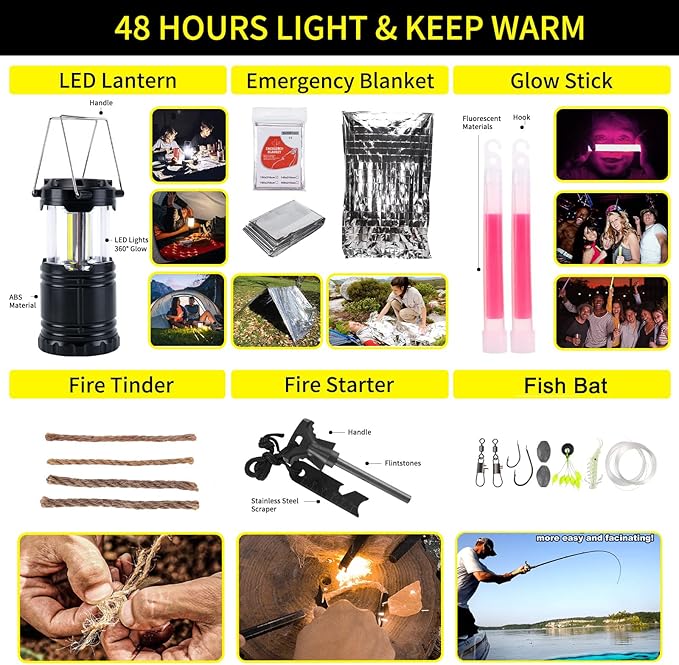 Gifts for Men Christmas Survival Kit and First Aid kit, 160 Pcs Emergency Supplies Camping Accessories with Upgraded Molle Bag for Outdoor Adventure Camping Hiking Hunting