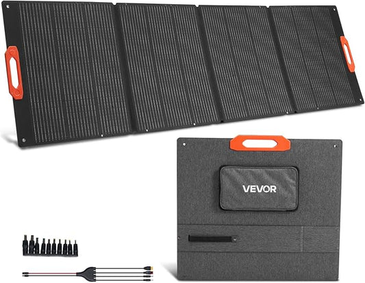VEVOR 300W Foldable Monocrystalline Solar Panel, 23% High-Efficiency Portable Mono Solar Panel Charger with MC4 Output & 10-in-1 DC Adapters, IP67 Waterproof for Power Stations, Camping, Hiking Trips