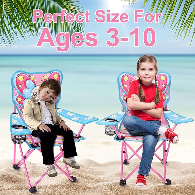 KABOER Kids Outdoor Folding Lawn and Camping Chair with Cup Holder and Carrying Bag, Children's Camping Chairs