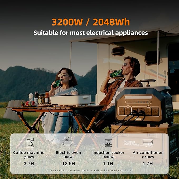 IEE 3200W Solar Generator P3200 with 2x500W Solar Panel, 2048Wh Portable Power Station, 1800W AC Charging, AC Outlets x 4, LiFePO4 Battery Power Station for Home Backup, Camping, RV, Emergency
