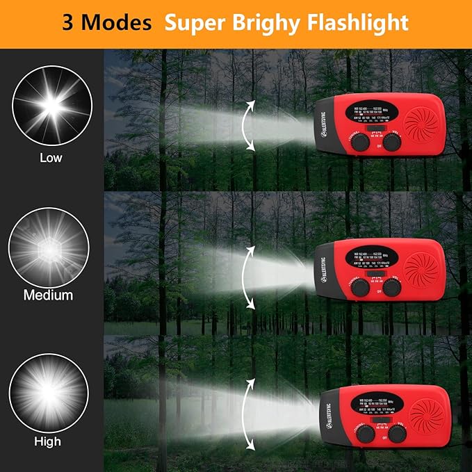 Emergency Solar Hand Crank Dynamo NOAA WB AM/FM Radio Hurricane Camping Survive Kit with 3-LED Flashlight 2000mAh 088FS Portable radios