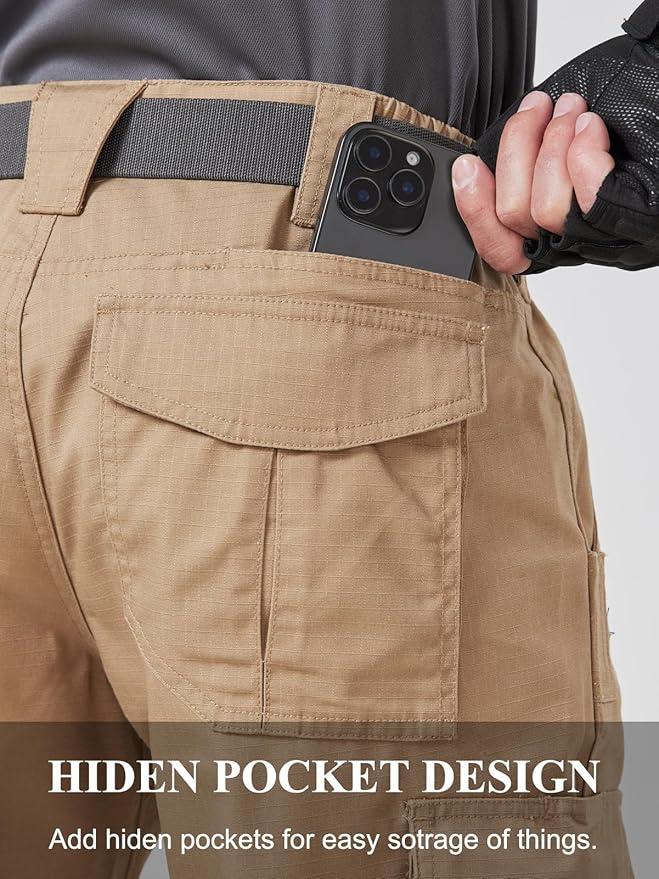 CNBQDD Mens Work Pants Cargo Tactical Construction for Men Ripstop Water Repellent Lightweight Outdoor Hiking with Pockets
