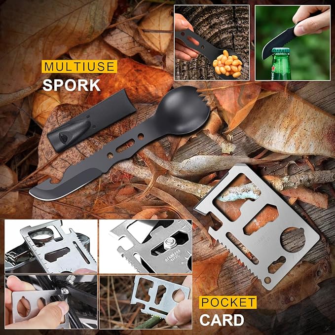 Gifts for Men Christmas 14-in-1 Survival Kit - Premium Outdoor Survival Gear Set with Tactical Tools/Fishing Essentials, Perfect for Dad, Husband, Him, Teen Boys, Camping, Hiking