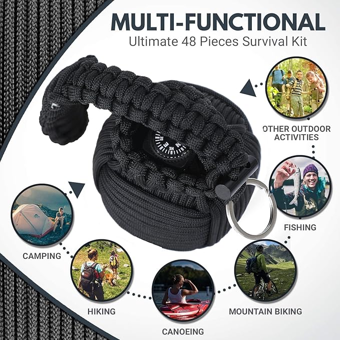 Survival Kit Paracord Grenade The #1 Best 48 Tool Emergency kit (Black)