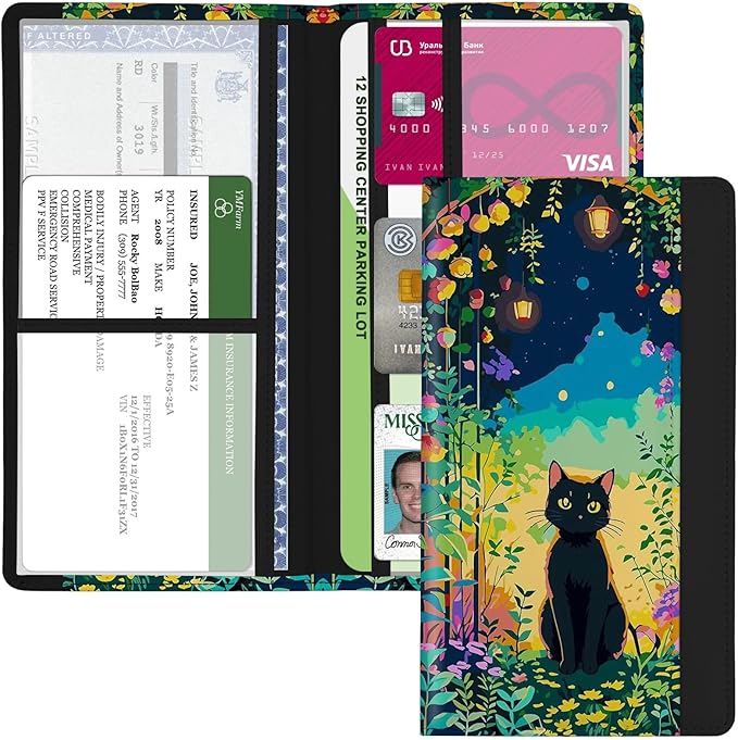 Car Registration and Insurance Holder, with Magnetic Closure for License, Cards and Documents, All Vehicle Needs and Car Accessories (Cat)