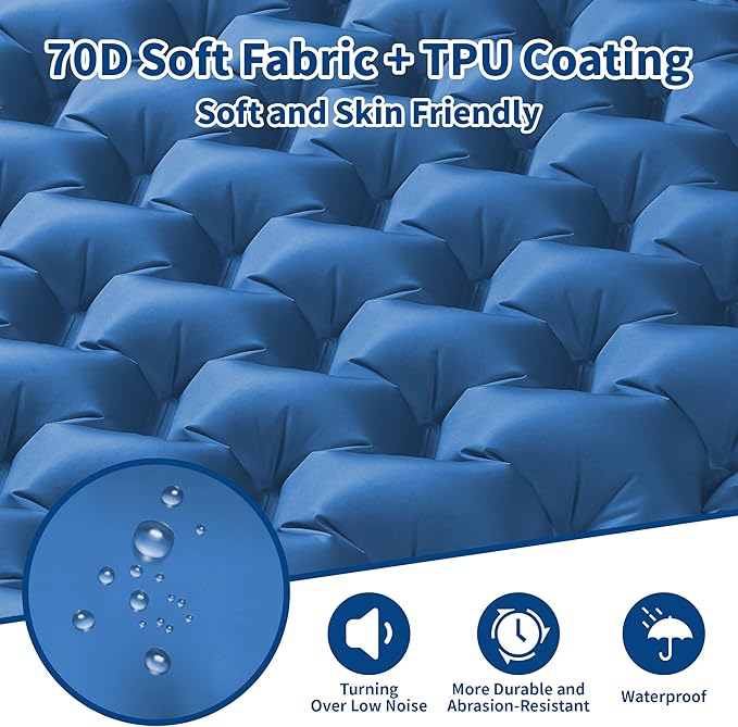 Sleeping Pad for Camping - 4” Thick Inflatable Camping Mat with Built-in Pump & Pillow, Ultralight Self Inflating Camping pad, Backpacking Sleeping Mat for Hiking, Tent, Traveling