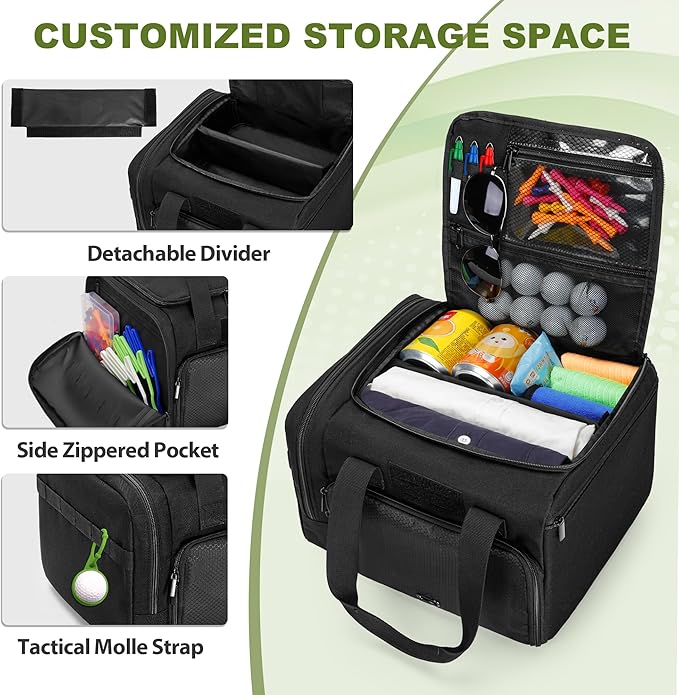 DSLEAF Small Golf Trunk Organizer Bag for Men & Women, Golf Car Locker with Bottom Shoe Space for A Pair of Shoes, Multiple Pockets for Balls, Tees, Cap, Gloves and Towels