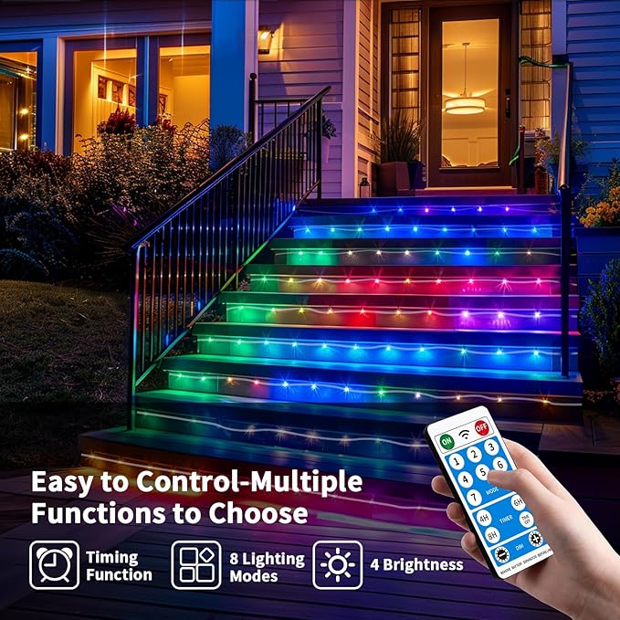 LairtPOW Solar Rope Lights 98FT Waterproof 300LEDs, Rechargeable Solar String Light with Remote Control,Outdoor Palm Tree Holiday Lights for Pathway Pool Patio Party Garden Yard Balcony (Multi Color)