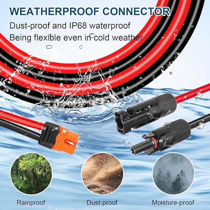 MOOKEERF Solar to XT60i Cable 12AWG 50FT Solar Panel to XT60i Adapter Connector XT60i-F Extension Cable for Portable Power Station Solar Generator