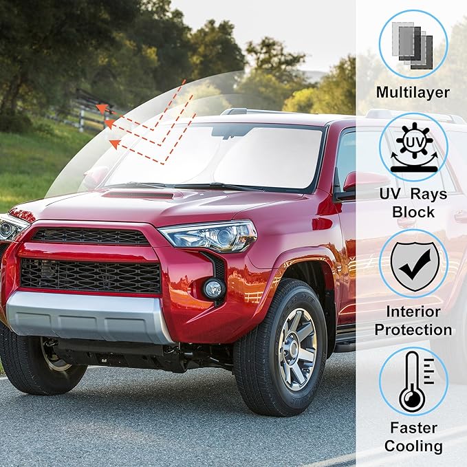 Windshield Sun Shade Custom Fit 2010-2023 2024 2025 2026 Toyota 4Runner Accessories Foldable Front Window Sunshade Sun Protection Keeps Car Cool