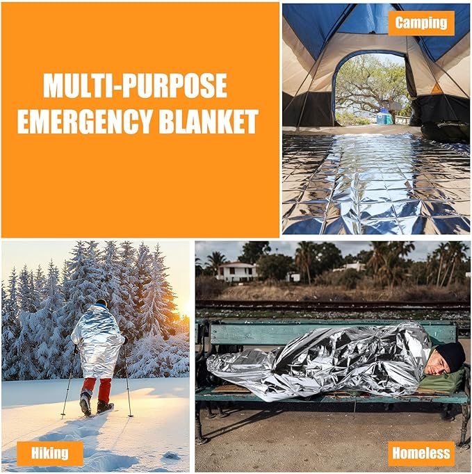 150PCS Emergency Blankets Foil Mylar Thermal Individually Wrapped, Waterproof Survival Blanket for Camping, Outdoors, First Aid Kit Travel