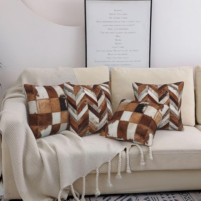 Cow Print Throw Pillow Covers 18 X 18 Inch Set of 4 Decorative Cushion Cover Home Decor for Sofa Chair Couch Bedroom Living Room