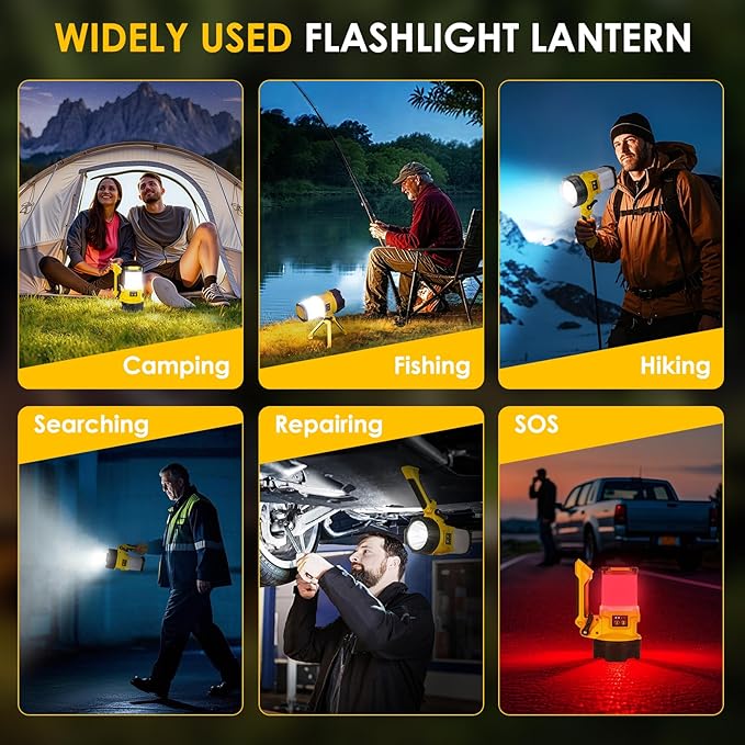 BOBKID Tripod Rechargeable Camping Lantern, 6 Modes LED Flashlight Handheld Spotlight with 4000LM, IPX4 Waterproof Searchlight Work Light for Emergency Hiking Survival Kit - Yellow