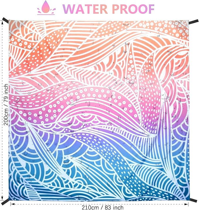 HIHOHO Beach Blanket Waterproof Sandproof Beach Mat for 1-8 Adults Quick Drying Durable Outdoor Picnic Mat for Beach Festival Travel Camping Hiking (Gradiant-Ripple, 79"×83"(4 Person))