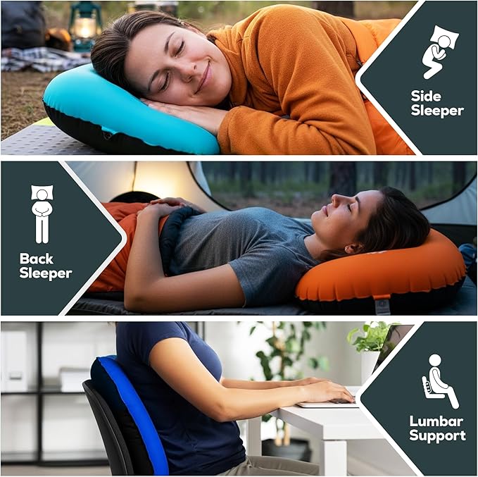 Gear Doctors 3.5oz Compact Ultralight Inflatable Camping Pillow —Inflatable Camp Pillow —Backpacking Pillows Ultralight—Camping Pillows for Sleeping, Hiking, Travel, Beach, Office, Neck, Lumper [Teal]