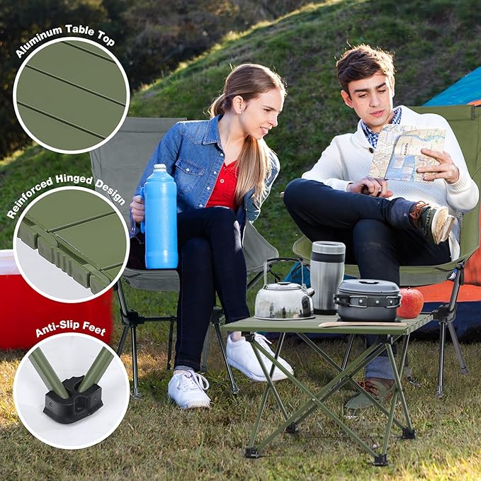 Small Folding Camping Table with Carry Bag, Portable Ultralight Compact Aluminum Beach Table, Foldable Mini Collapsible Camp Tables for Hiking Picnic Travel Cooking Outdoor, Green