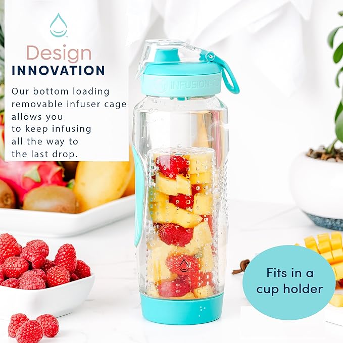 Infusion Pro 32 oz Fruit Infuser Water Bottle with Straw Lid : Insulated Sleeve : 50 Recipe Fruit Infusion eBook : Bottom Loading, Large Water Infuser for More Flavor : Unique Gift Idea