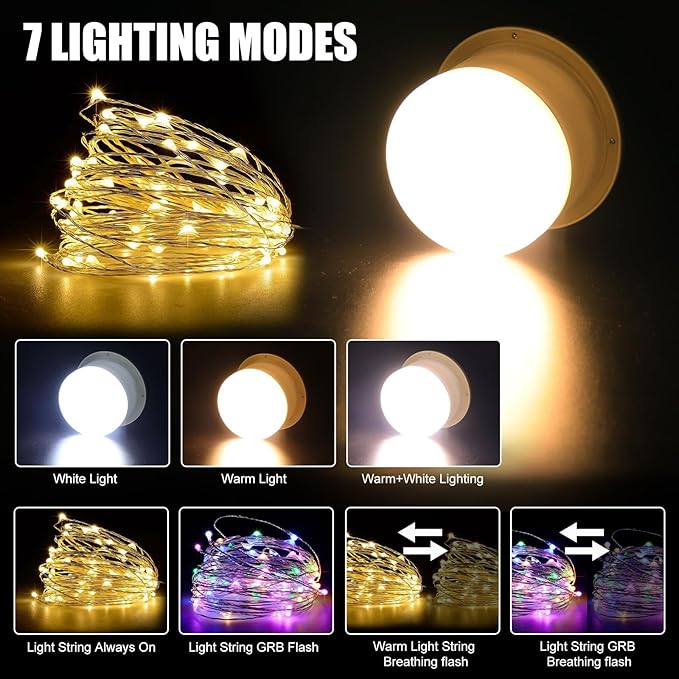 Camping String Lights Outdoor Solar, 3 in 1 Waterproof Camp Light Portable RGB String Light with 7 Modes (26.2ft), Solar/USB Rechargeable Tent Lantern for Camping, Hiking, Yard, RV, Festival Decor