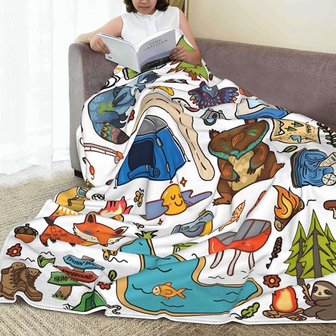 Camping Blanket, Comfort Soft Flannel Camping Throw Blanket, Ideal for Living Room and Bedroom Decor White, Perfect Loves Camping Blanket for Everyone 40"X30"