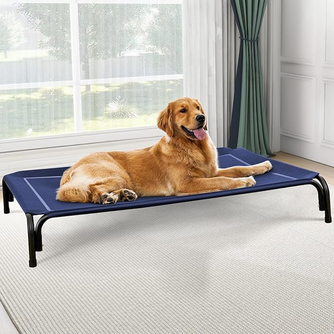 Czpalo Elevated Dog Bed, Raised Outdoor Dog Bed for Extra Large Sized Dogs, Portable Cooling Pet Cot with Breathable & Washable Mesh, Indoor & Outdoor Pet Hammock with Skid-Resistant Feet.