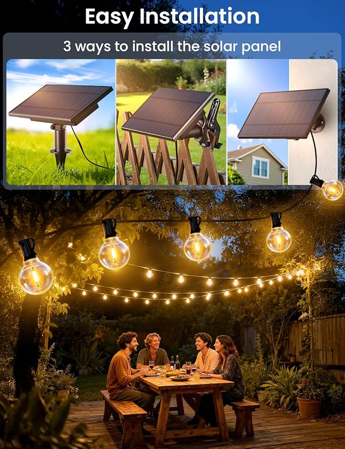 Brightever 150FT Solar String Lights Outdoor Waterproof, G40 Solar Lights with Remote and 55+2 LED Shatterproof Globe Bulbs, Dimmable&3 Lighting Modes, Solar Power Patio Lights for Backyard, Garden