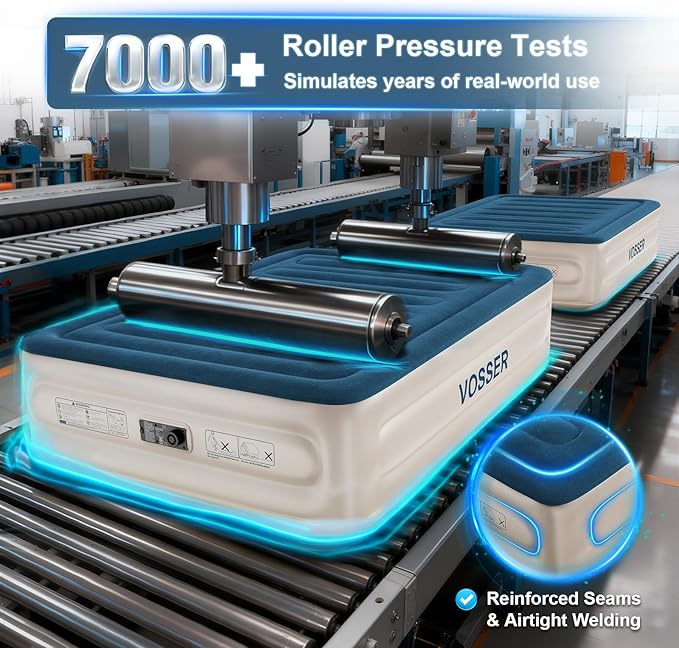 VOSSER Queen Air Mattress with Built-in Pump,18''Fast & Easy Inflation/Deflation Inflatable Mattress, Foldable Blow Up Mattress with Storage Bag, Inflatable Bed for Home, Camping & Guests