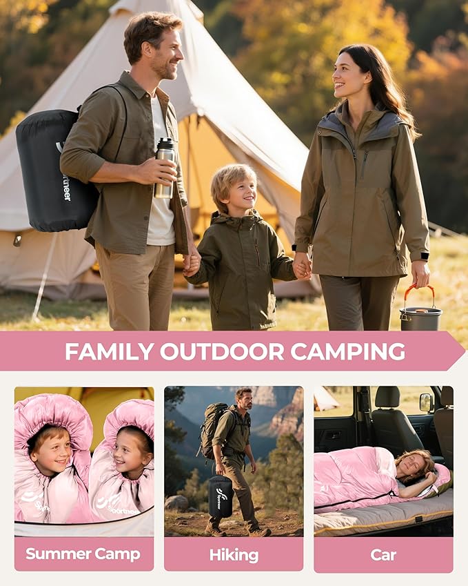 Sportneer Sleeping Bag for Adults & Kids, Cold Weather & Warm Waterproof Camping Sleeping Bag, Compact Portable for Camping Hiking & Travel
