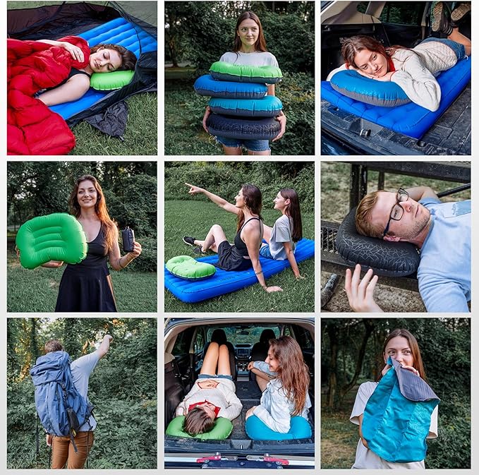 ATEPA Inflatable Camping Pillow, Ultralight Waterproof Travel Pillow with Ergonomic Support & Leak-Proof Air Valve, Compact Portable Pillow for Hiking Backpacking Tent Airplane Beach, Blue