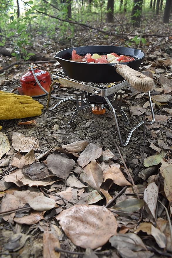 Camp Grill with Foldable Legs-304 Stainless Steel Grill Grate for Gas Stove-Ultralight Campfire Stand-Portable Grill Grid for Backpacking/Camping/Hiking/Picnic/Traveling/Fishing with Carry Bag