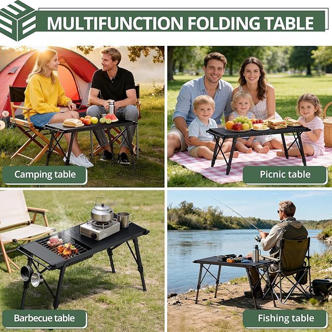 EYPINS IGT Camping Table Foldable - 3ft Modular Folding Table Adjustable Height, with Side Hanging Rails,Aluminum Lightweight Small Portable Camping Tables for Outdoor Cooking,Camping,BBQ