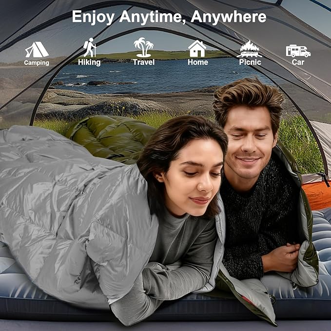 Down Camping Blanket - Lightweight, Packable, Warm & Puffy Outdoor Travel Quilt for Sleep, Hiking, Backpacking, Stadium, Festivals, Water-Resistant Sleeping Bag 55"x79"
