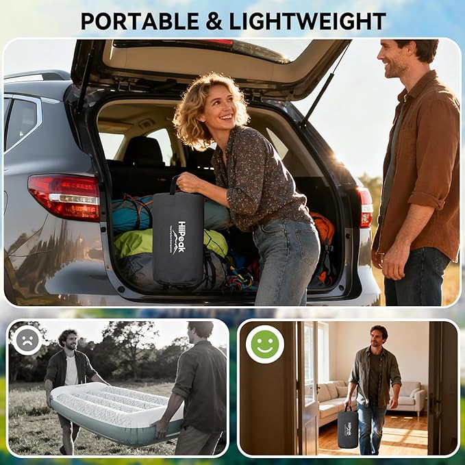 HiiPeak Twin Air Mattress Bed with Removable Multi-Function Air Pump, Self Inflatable TPU ECO Blow Up Bed, All Night Stability No Lost Air, No Peculiar Smell for Camping, Home, Guests Portable Travel