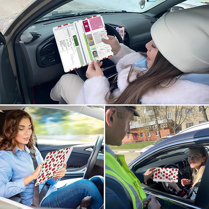 Car Registration and Insurance Holder, with Magnetic Closure for License, Cards and Documents, All Vehicle Needs and Car Accessories (Cherry)