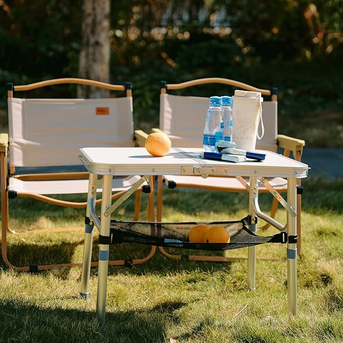 Small Folding Table Portable, 2ft Camping Pinic Table with 3 Adjustable Height, Aluminum Foldable Lightweight Patio Side Table with Carry Handle for Outdoor Indoor Hiking Camp BBQ Beach (White)
