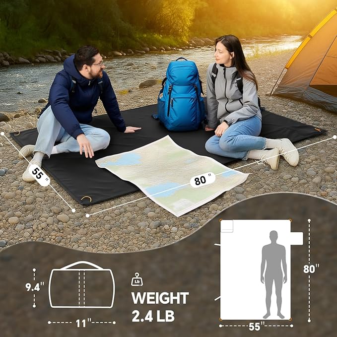 BEDELITE Large Waterproof Camping Blanket, Lightweight for Cold Weather, Foldable Fleece Stadium Blanket for Outdoor Sports, Windproof, Wearable, Machine Washable, 55" x 80",Black (Pack of 2)