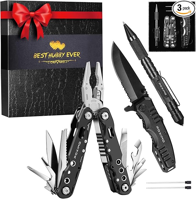 Men Gifts for Hubby from Wife, Multi tools Gift Set "BEST HUBBY EVER" with Multitool Pliers, Pocket Knife, Tactical Pen, Stocking Stuffers EDC Multi-tools(BEST HUBBY EVER)