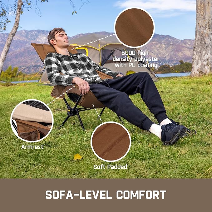FanttikOutdoor Zeta L8 Max Camping Chair, Portable & Lightweight, Multi-Angle Adjustable, Supports up to 250 lbs, Comfort-Driven Design, High Strength Camping Chair for Travel, Hiking, Fishing, Brown