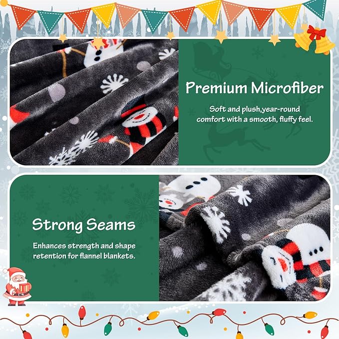 Edenleaf Grey Christmas Throw Blanket - Soft Warm Cozy Fleece Winter Throw, Holiday Blanket with Snowman & Snowflake Design, 60x80 Inches,Grey