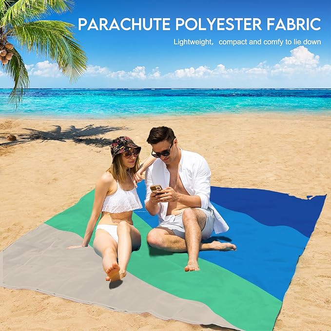 BYDOLL Beach Blanket 78''X81'' Waterproof Sandproof Suits1-4 Adults Oversized Lightweight Large Blanket Picnic Mat for Beach Sand Free Travel Camping Hiking Picnic