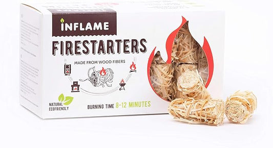 Inflame Fire Starters 50 pcs/Organic/Easy Fire for Wood and Charcoal - Super Fast Lighting, Any Weather/Grill, BBQ, Wood Stove, Campfires, Fireplace, Pellets