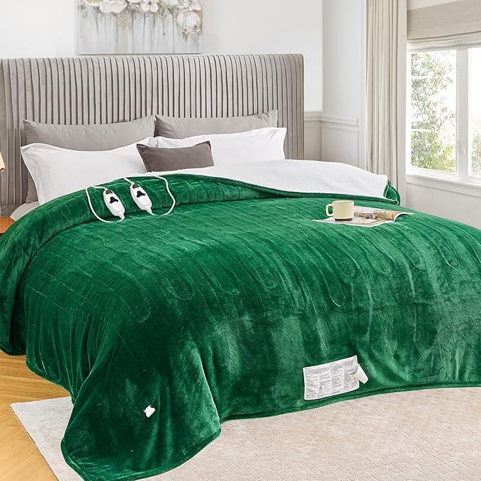 greenoak Heated Blanket Electric King Size 100"X90" Dual Control, Heating Blanket with 10 Heat Levels 8 Hours Auto-Off, Fleece Soft Gifts for Grandma Seniors Mom,Mint Green