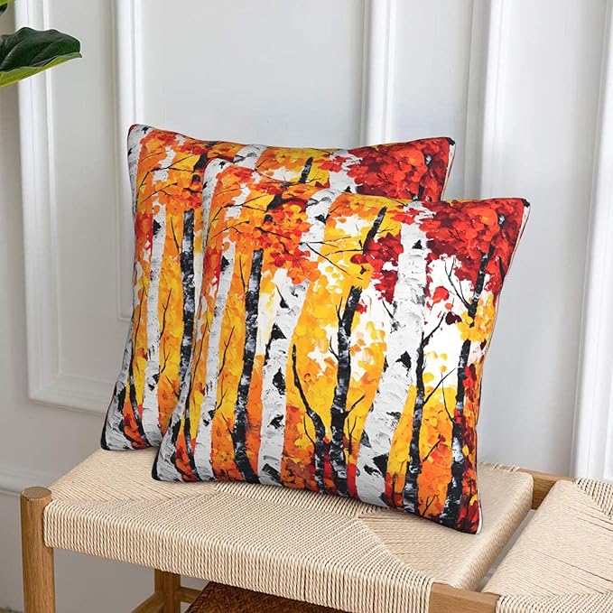 Yellow and Red Autumn Fall Throw Pillow Covers 18x18 inch Set of 2 Bright Pillow Case Cushion Cover for Home Sofa Couch Living Room Car Decor