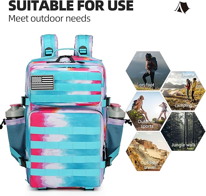 Lovelinks21 45L Tactical Assault Backpack 3 day assault pack with Molle Waterproof backpack Rucksack for Tactical Backpacks (Rainbow)