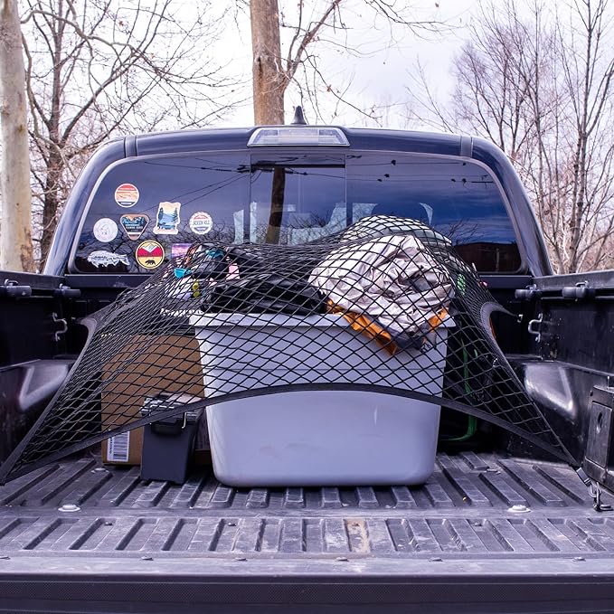 Highly Elastic Cargo Net, 4'x6' Stretches to 8'x12, Suitable for 6.5ft - 8.1ft Long Bed Trucks, Trailers (Lager Single Layer)