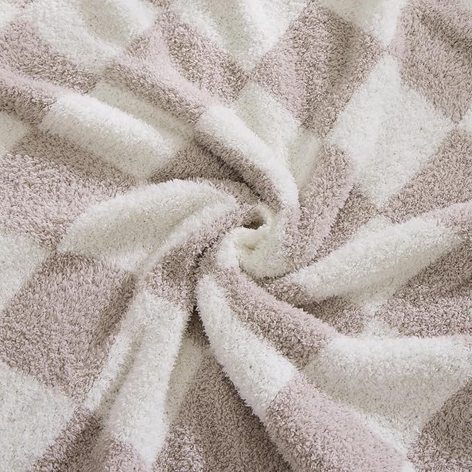 WRENSONGE Checkered Throw Blanket, Taupe Soft Cozy Fluffy Warm Throw Blankets for Couch, Sofa, Chair, Bed, Camping, Picnic, Office,Travel Lightweight Bed Blanket - 50"*60"