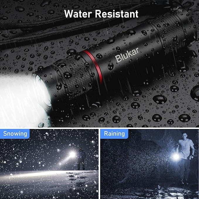 Blukar Flashlight Rechargeable, High Lumens Flashlight, Super Bright Small LED Flash Light- Zoomable, Adjustable Brightness, Long Lasting for Camping, Outdoors and Home Emergency