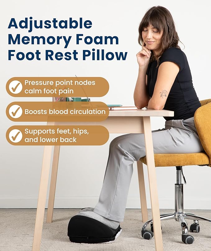 Elevate Series by Everlasting Comfort Adjustable Cloud Foot Rest for Under Desk at Work with Pressure Point Nodes - Comfortable Memory Foam Office Foot Stool & Desk Pillow, Gaming & Home Accessories