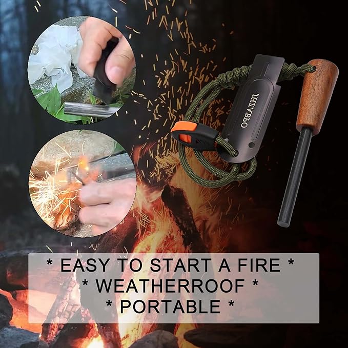 Ferro Rod Survival Kit, Flint and Steel Flint Fire Starter Kit, Fast Fire Stick with Survival Whistle